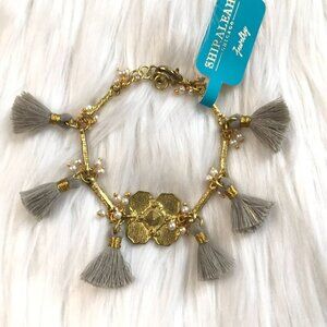 NWT Anthropologie Boho Jewelry | Freya Gray Charm Beaded Tassel Bracelet